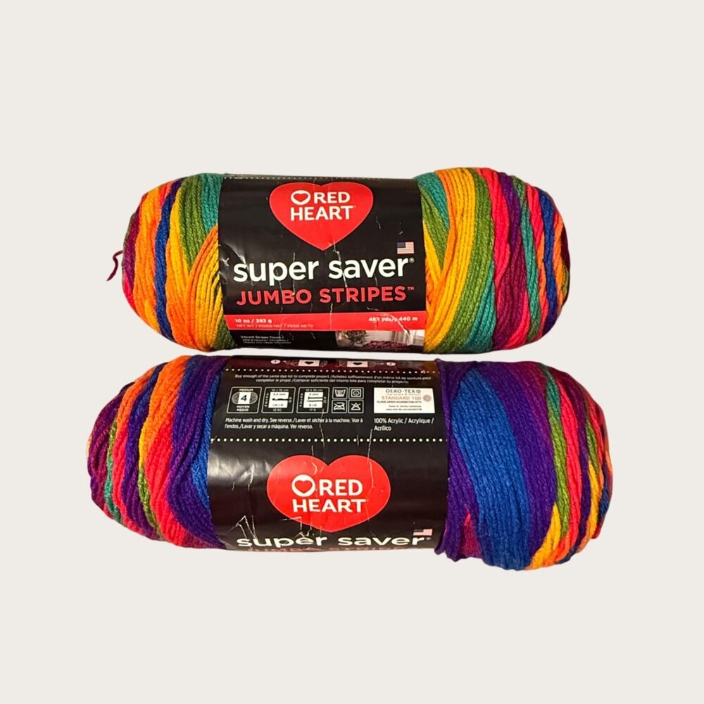 Lot of 2 Red Heart Super Saver Jumbo Stripes Yarn Favorite Stripe Lot 7730